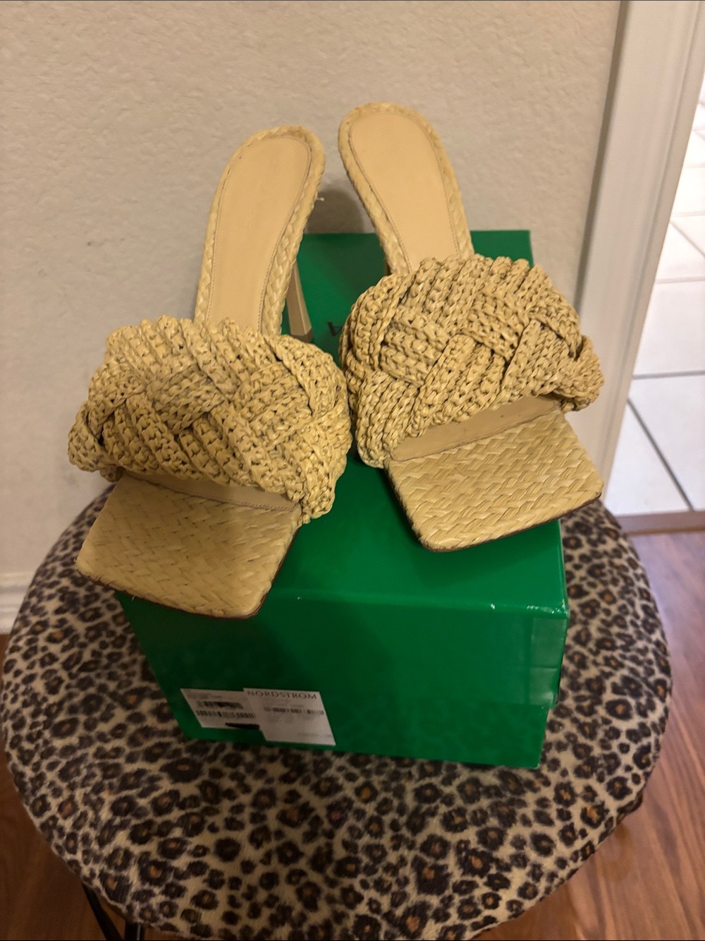 Bottega Veneta Woven Braided Slide Heels in Natural Beige